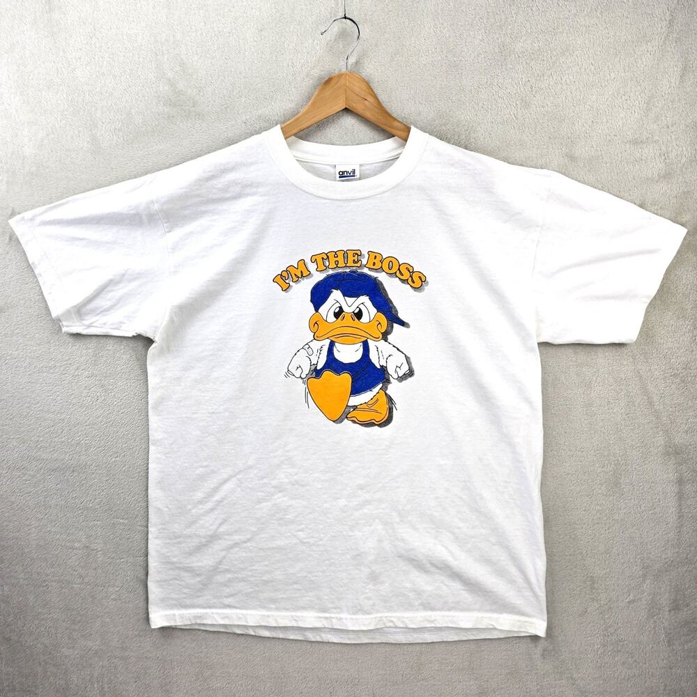 Vintage I'm The Boss Duck Shirt Mens XL White Anvil 90s Grunge Funny Retro Y2K